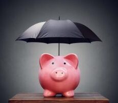 Photo of a piggy bank under the umbrella