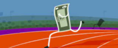 Illustration of paper money running on track