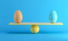 Eggs balancing on a seesaw